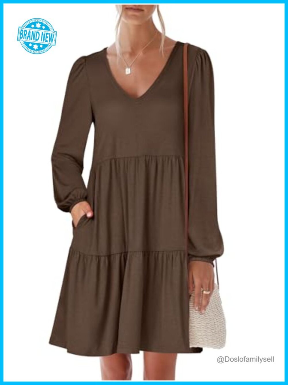 ANRABESS Womens Fall Long Sleeve V Neck Casual Mini Dress
